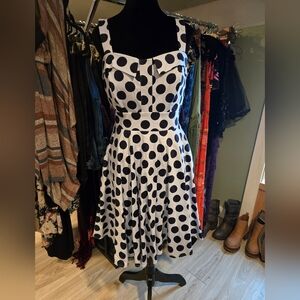 Chetta B Blue And Navy Polka Dot Midi Dress